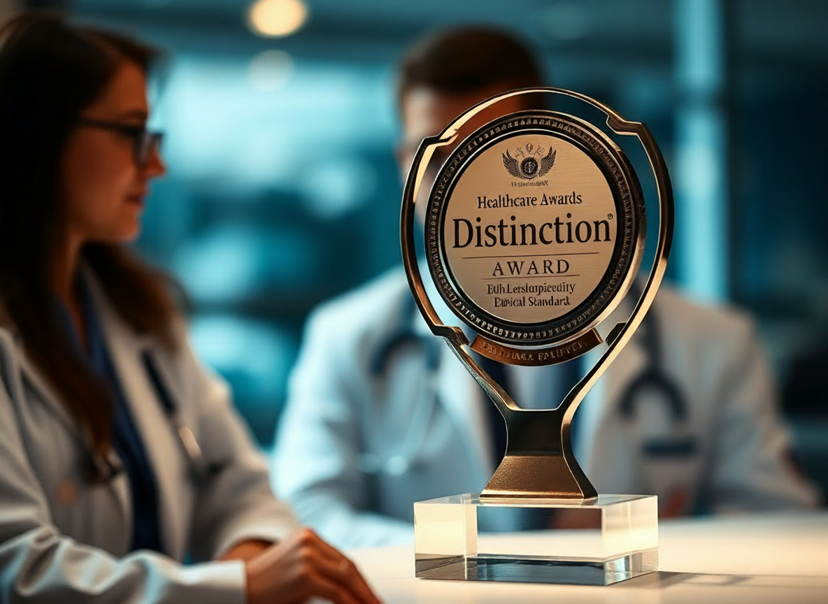 Edit the existing square editorial-style image so that the word 'Distiinction' is corrected to 'Distinction' while preserving the overall design, typography style, and layout.