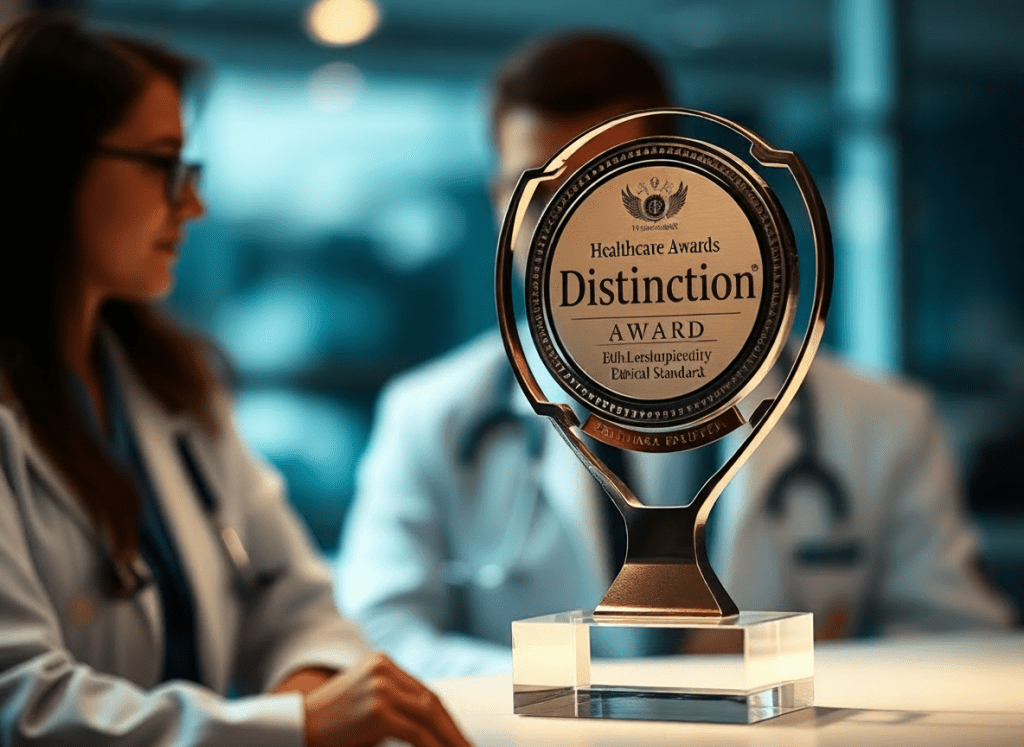 Edit the existing square editorial-style image so that the word 'Distiinction' is corrected to 'Distinction' while preserving the overall design, typography style, and layout.